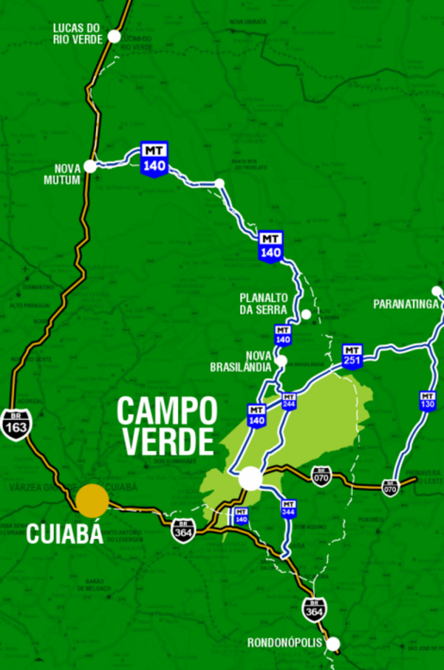 Mapa institucional das conexões rodoviárias regionais de Campo Verde